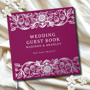 Real Foil Vintage Floral Purple Wedding Guest Book