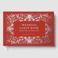 Real Foil Vintage Floral Red Silver Wedding