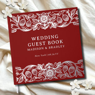Real Foil Vintage Floral Red Wedding Guest Book