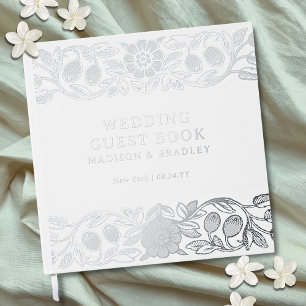 Real Foil Vintage Floral White Wedding Guest Book
