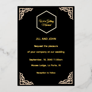 Real Foil Wedding Invitation Black and Gold