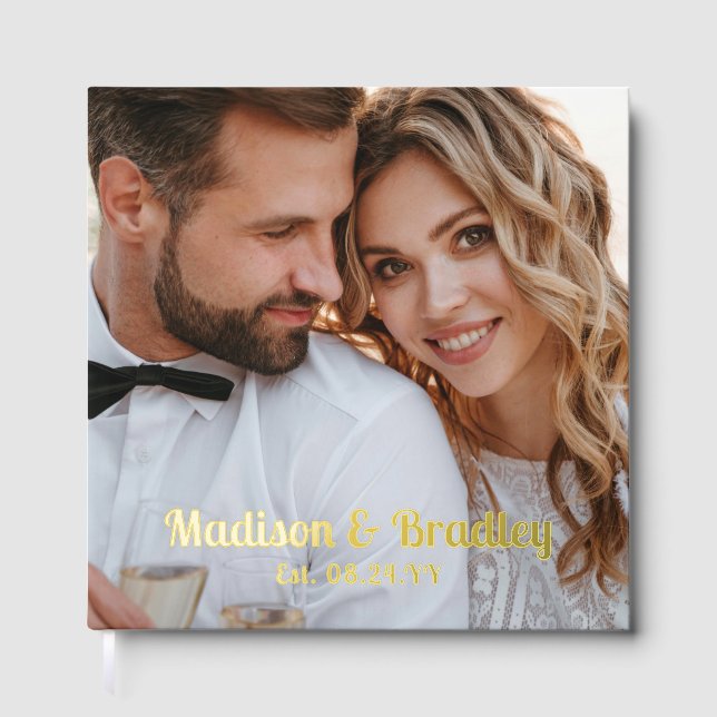 Real Foil Wedding Photo Personalised Names Guest Book (Front)