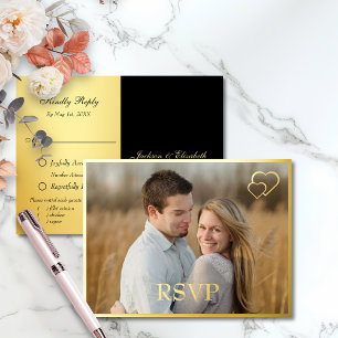 Real Foil with Faux Foil Back Modern Wedding RSVP Invitation Postcard