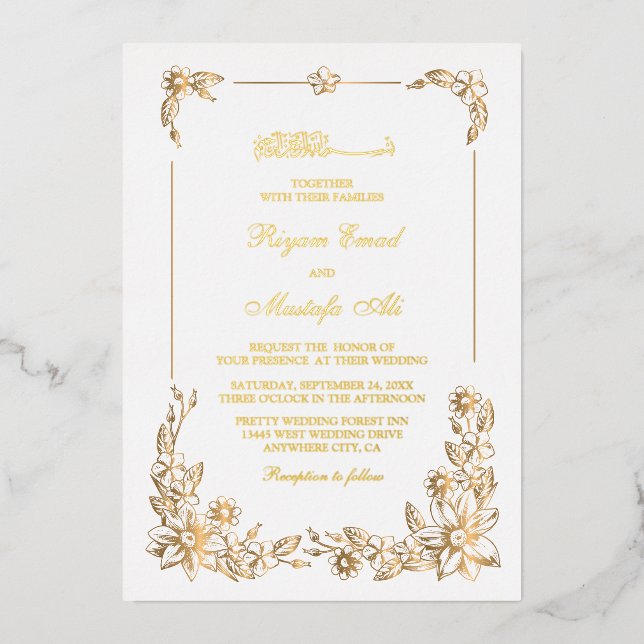 Real foil wording muslim wedding invitations (Front)