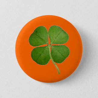 Real Four Leaf Clover 6 Cm Round Badge