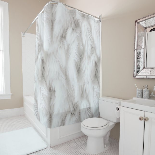 Real Fur look White Animal Fluffy  Shower Curtain (In Situ)