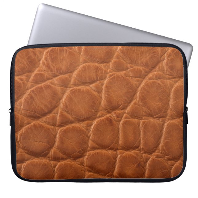 Real genuine tan brown alligator leather texture,  laptop sleeve (Front)