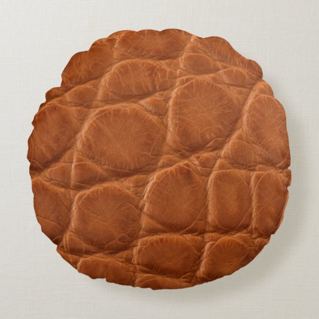 Real genuine tan brown alligator leather texture,  round cushion (Front)