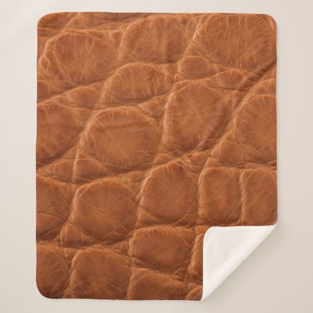 Real genuine tan brown alligator leather texture,  sherpa blanket (Front)
