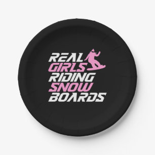 Real Girls Riding Snowboards Paper Plate