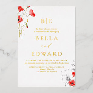 Real Gold Chic Poppy Red Wildflowers Wedding 
