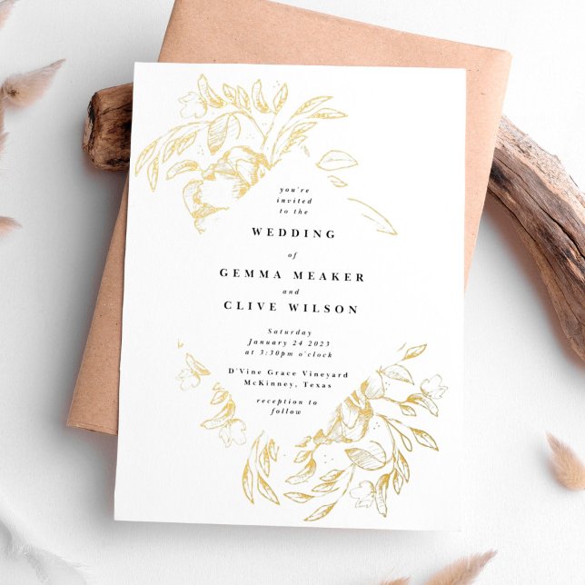 Real Gold Elegant Botanical Wedding Invitation (Creator Uploaded)