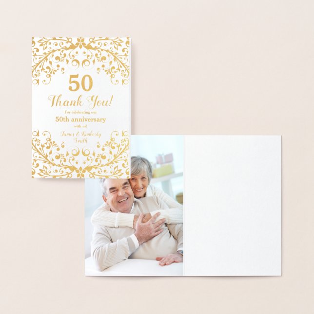 Real Gold Foil 50th Wedding Anniversary Thank you Foil Card (Display)