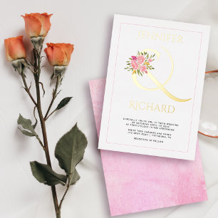 Real gold foil ampersand and pink roses wedding fo