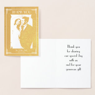 Real Gold Foil Art Deco Thank You Wedding Card