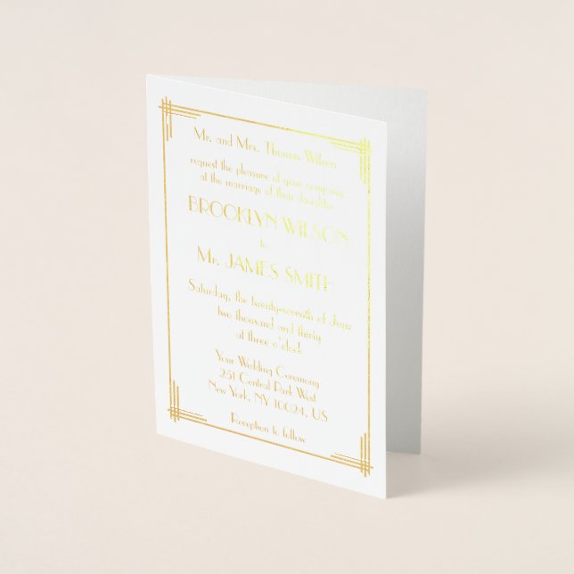 Real Gold Foil Art Deco Wedding Invitations (Front)