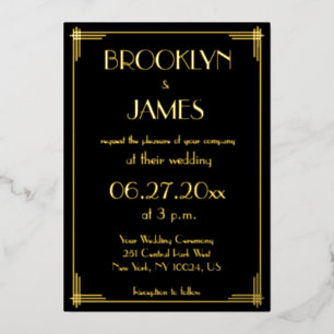 Real Gold Foil Art Deco Wedding Invitations
