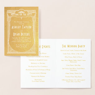 Real Gold Foil Art Deco Wedding Program Card