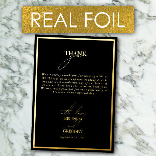 Real Gold Foil Black & Gold Wedding Thank You Card