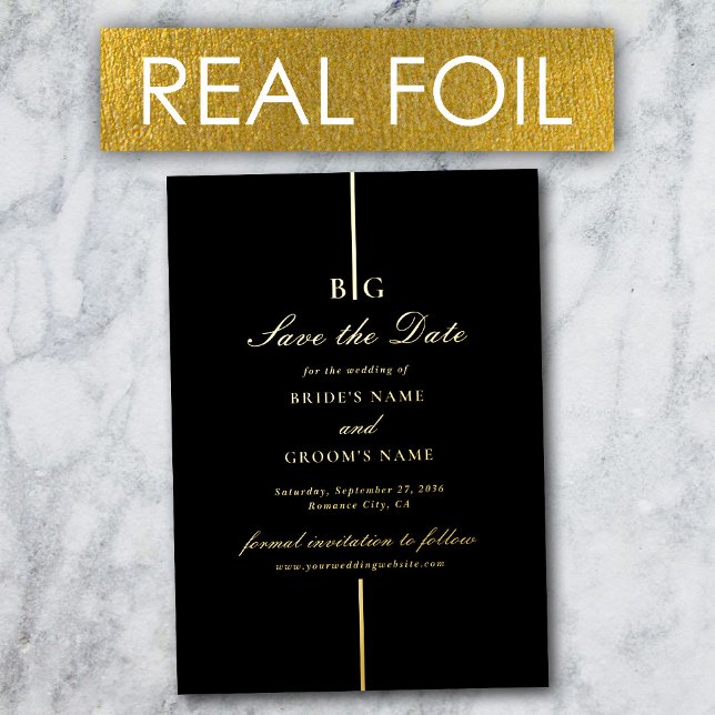 Real Gold Foil Black Wedding Save the Date (Real Gold Foil Black Wedding Save the Date Foil Invitation)