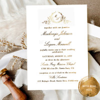 Real Gold Foil Chic Monogram Calligraphy Wedding