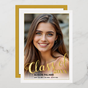 Real gold foil Class of 2023 script photo