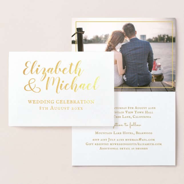 REAL GOLD FOIL classic white PHOTO Wedding Invites (Display)