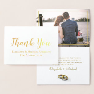 REAL GOLD FOIL classic white wedding THANK YOU Card