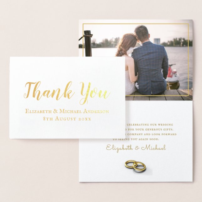 REAL GOLD FOIL classic white wedding THANK YOU Foil Card (Display)