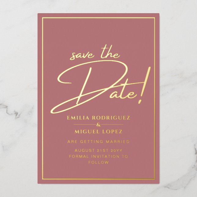 Real GOLD Foil Dusty Rose Save the Date Wedding (Front)