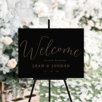 REAL Gold Foil Elegant Black Gold Wedding Welcome