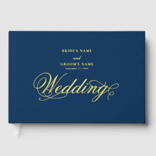 Real Gold Foil Elegant Classy Luxury Blue Wedding Guest Book