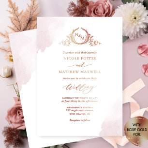 Real Gold Foil Elegant Dusty Rose Monogram Wedding
