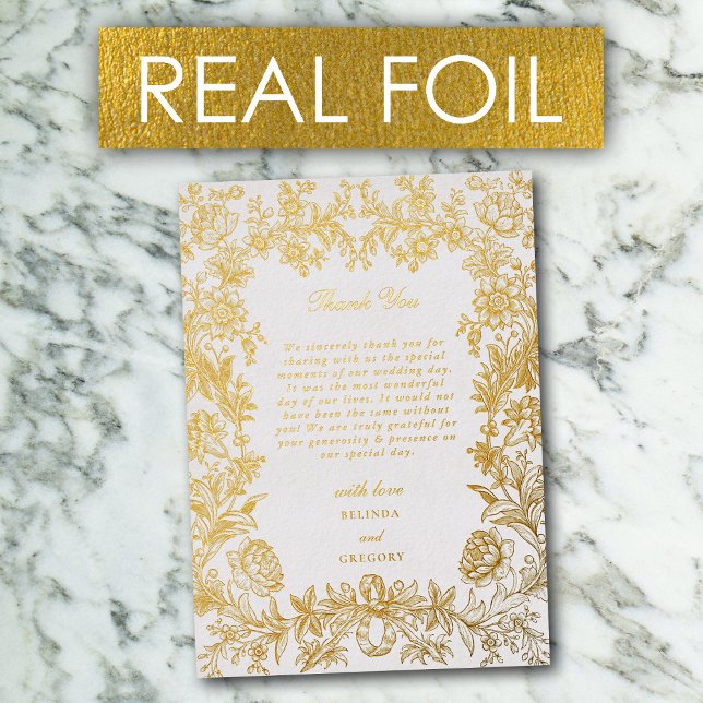 Real Gold Foil Elegant Floral Wedding Thank You (Real Gold Foil Elegant Floral Wedding Thank You Foil Invitation)