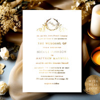 Real Gold Foil Elegant Formal Monogram Wedding