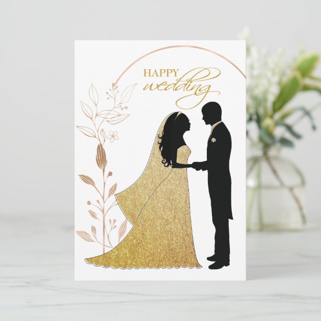 Real Gold Foil Elegant Leaves Wreath Monogram   Invitation (Standing Front)