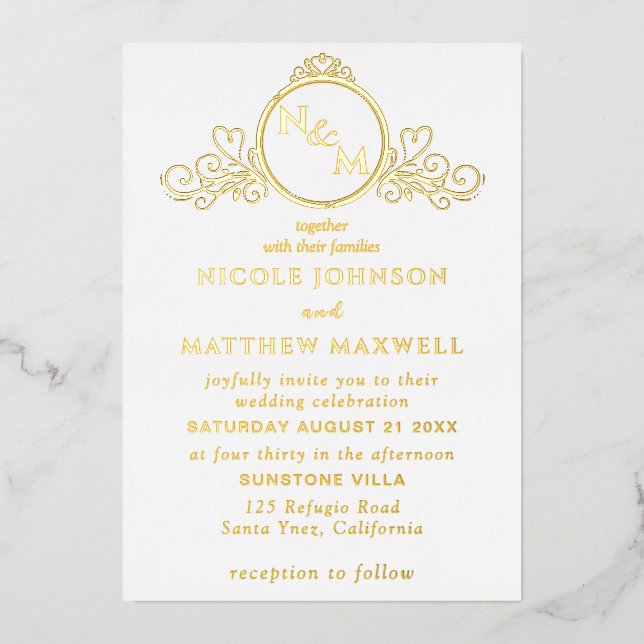 Real Gold Foil Elegant Love Monogram Wedding (Front)