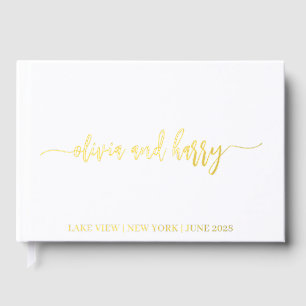 Real Gold Foil Elegant Modern Names Guestbook