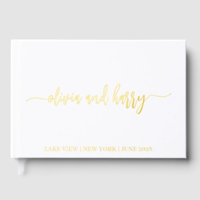Real Gold Foil Elegant Modern Names Guestbook (Front)