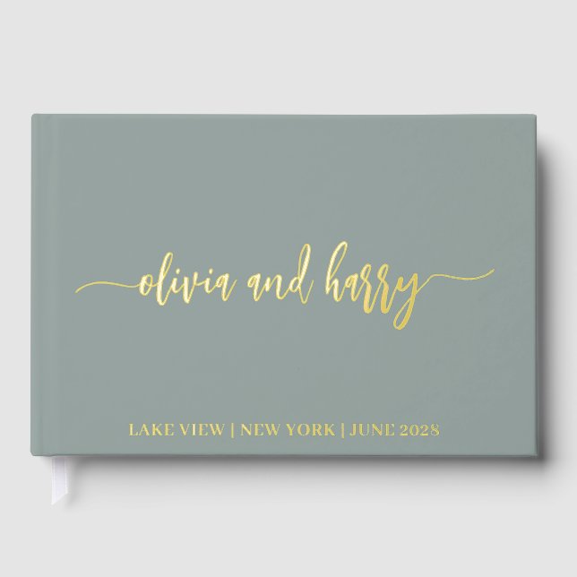 Real Gold Foil Elegant Modern Names Guestbook (Front)