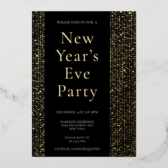 Real Gold Foil Elegant New Years Eve Party Invite (Front)