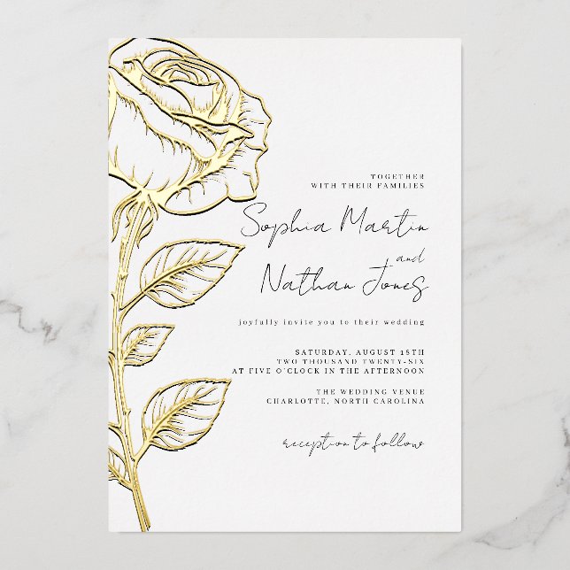 Real Gold Foil Elegant Rose Wedding  (Front)