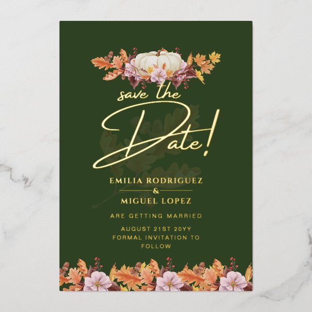Real GOLD FOIL Fall Pumpkin Save Date Wedding Foil (Front)