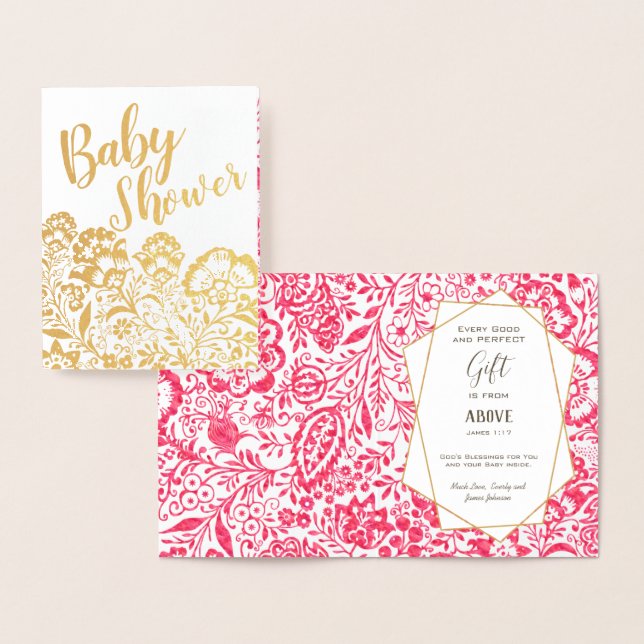 Real Gold Foil Floral Baby Shower Blessings Foil Card (Display)
