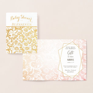 Real Gold Foil Floral Baby Shower Blessings Foil Card