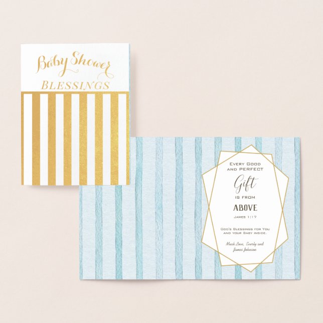 Real Gold Foil Floral Baby Shower Blessings Foil Card (Display)