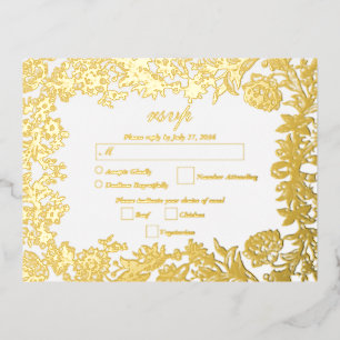 Real Gold Foil Floral Botanical Wedding RSVP Invitation Postcard
