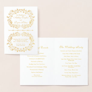 Real Gold Foil Floral Wedding Program Card
