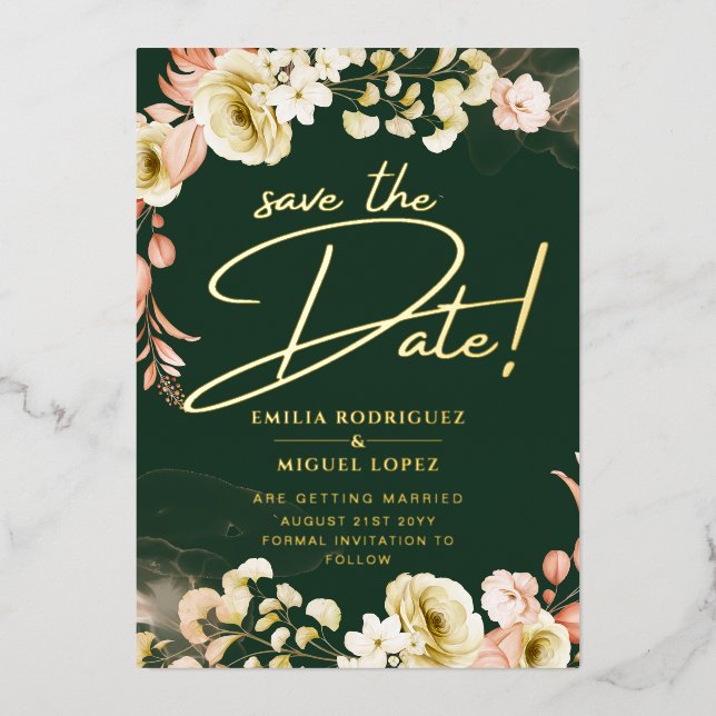 Real GOLD Foil Green Save the Date Wedding Foil In (Front)
