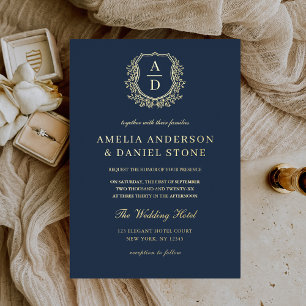 Real Gold Foil Leafy Crest Monogram Wedding